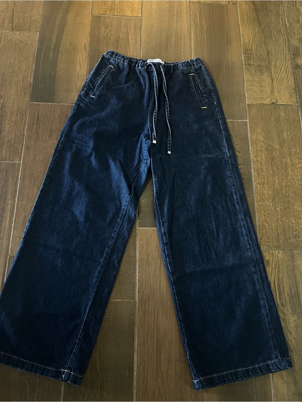 Zara Denim  Drawstring Pants Wide Leg